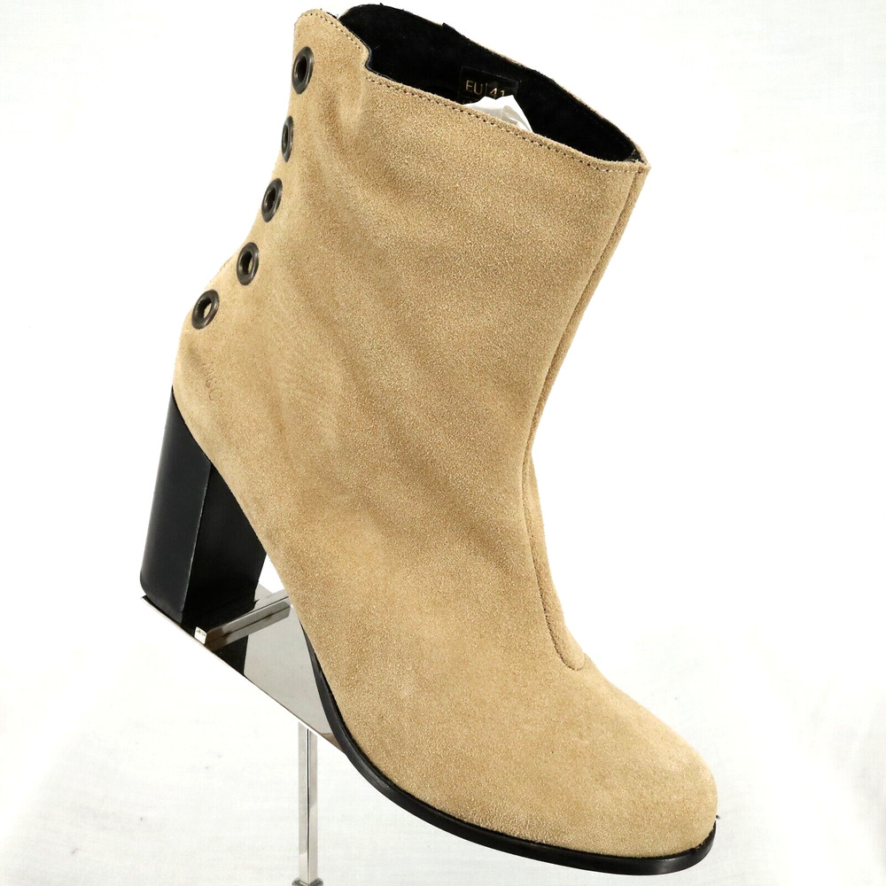 Musse and Cloud Boots Womens 10 Tan Beige Suede Back Zip Block Heel Grommets New
